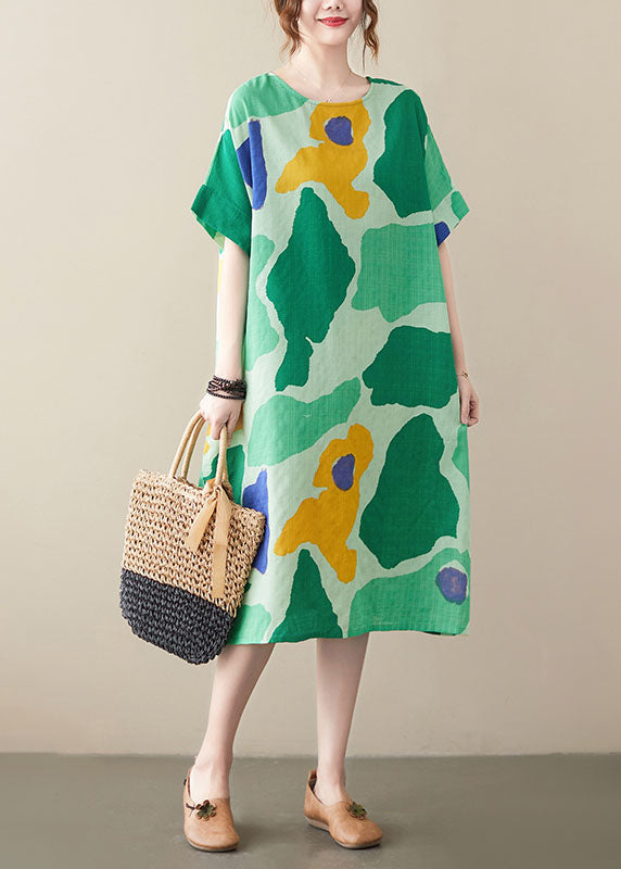 Green Oversized Print Cotton Vacation Dresses Summer