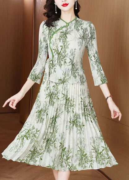 Green Print Chiffon Vacation Dresses Summer