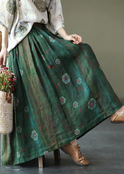 Brown and Red Stripes Ramie Elastic Waist Skirt