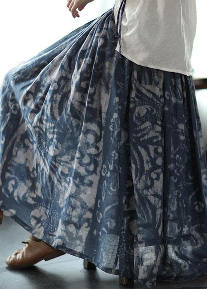 Brown and Red Stripes Ramie Elastic Waist Skirt