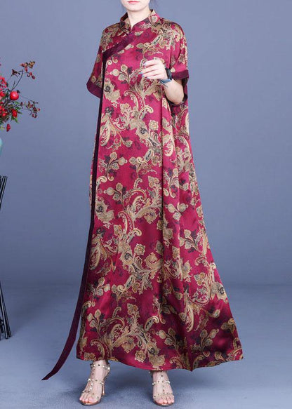 Green Print Silk Oriental Vacation Dresses Summer