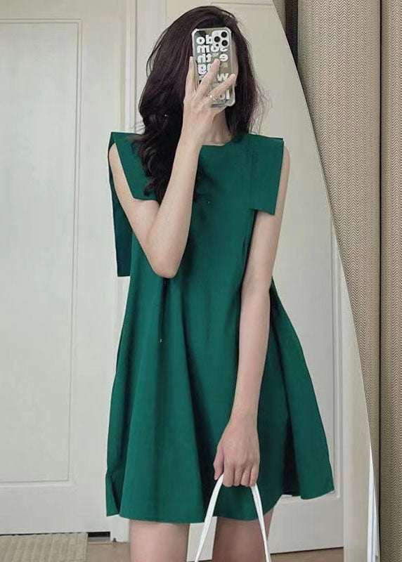 Green Slim Fit Original Design Cotton Mid Dress Sleeveless