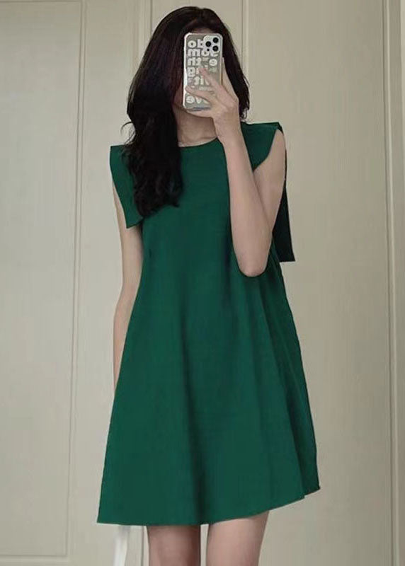 Green Slim Fit Original Design Cotton Mid Dress Sleeveless