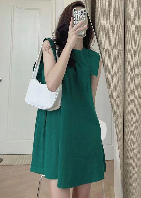 Green Slim Fit Original Design Cotton Mid Dress Sleeveless