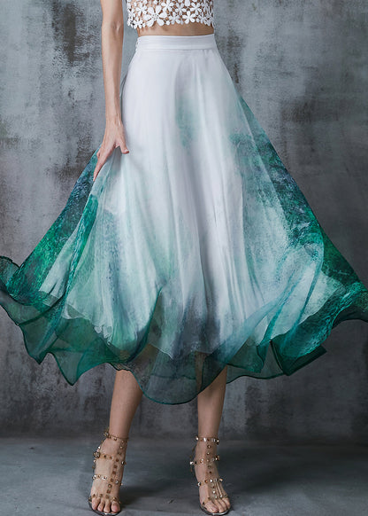 Green Tie Dye Exra Large Hem Chiffon Skirt Summer