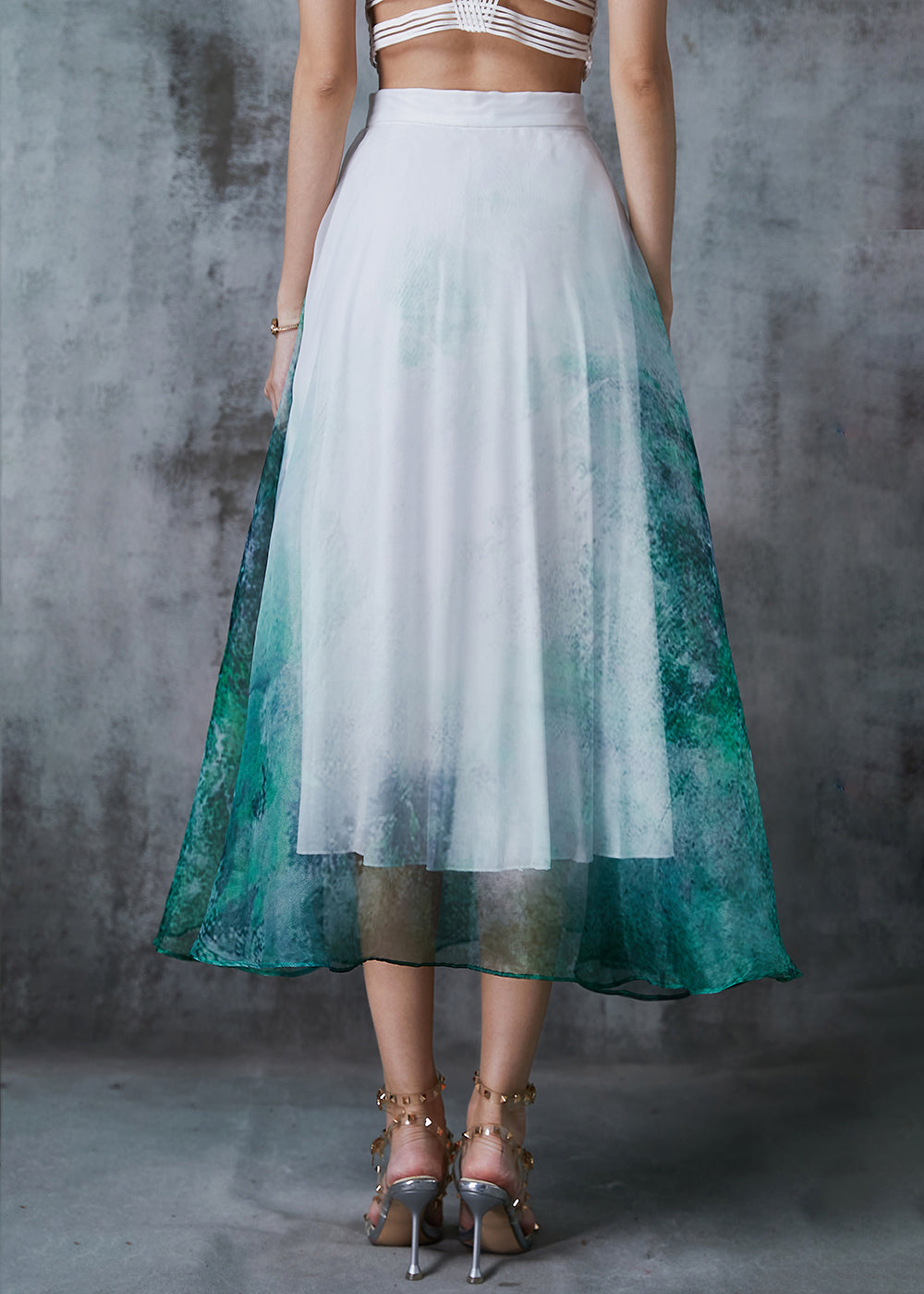 Green Tie Dye Exra Large Hem Chiffon Skirt Summer