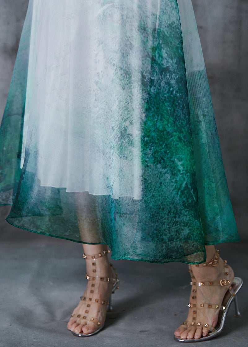 Green Tie Dye Exra Large Hem Chiffon Skirt Summer