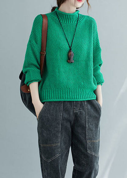 Green Turtle Neck Thick Knit Sweater Tops Winter