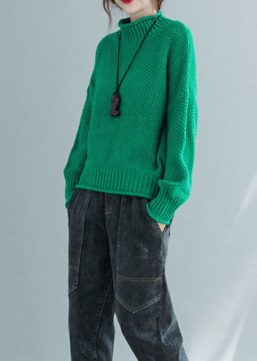 Green Turtle Neck Thick Knit Sweater Tops Winter