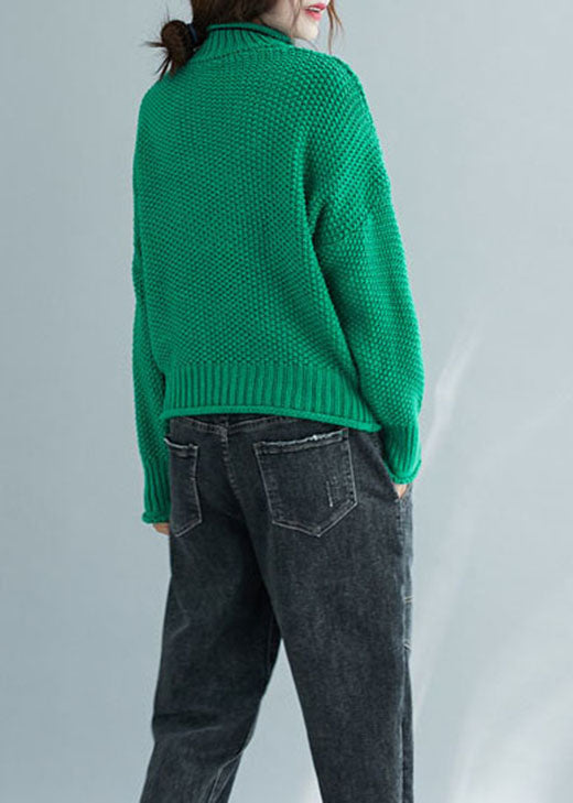 Green Turtle Neck Thick Knit Sweater Tops Winter