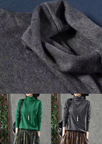 Green Turtleneck Patchwork Knitting Cotton Long Sleeve