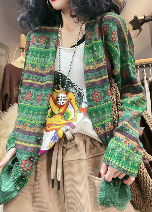 Green V Neck Cozy Knit Cardigan Fall