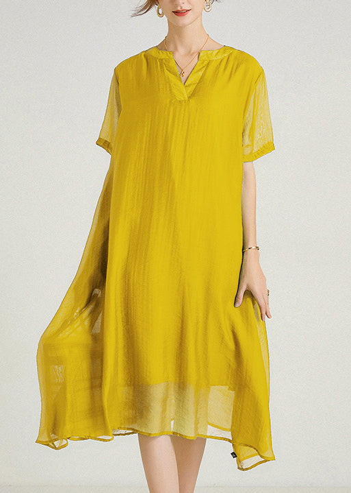 Green V Neck Cotton Dresses Summer