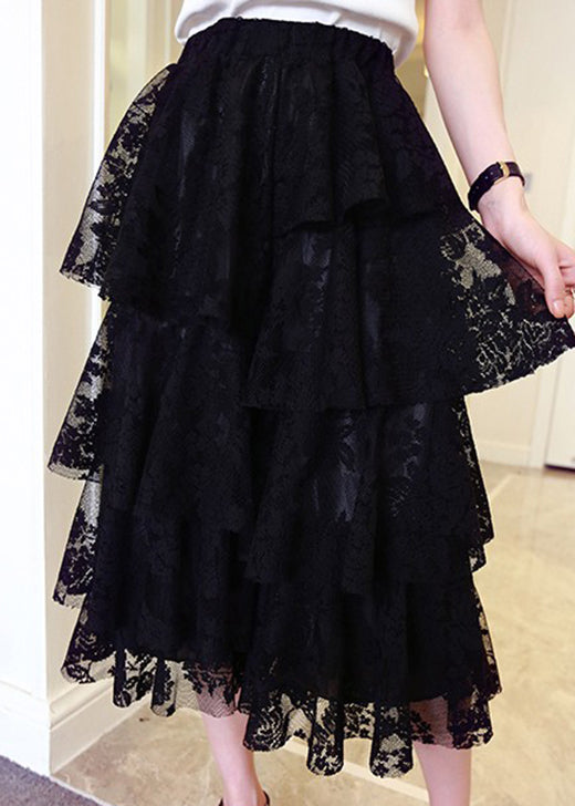 Grey Asymmetrical Lace Skirt Spring