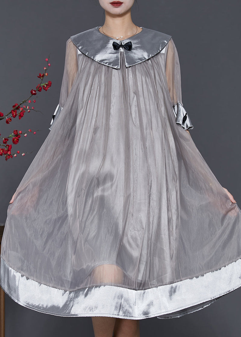 Grey Patchwork Bow Tulle Robe Dresses Summer