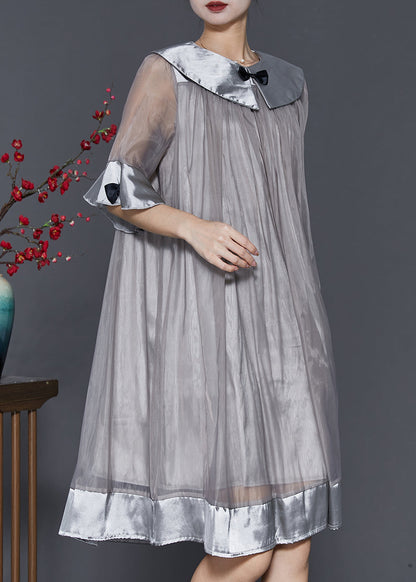 Grey Patchwork Bow Tulle Robe Dresses Summer