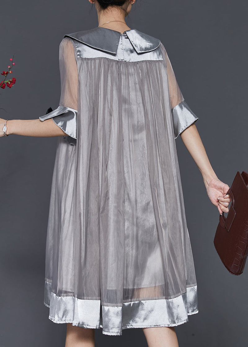 Grey Patchwork Bow Tulle Robe Dresses Summer