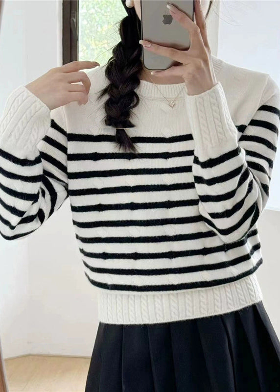 Grey Striped Cozy Knit Sweaters Fall