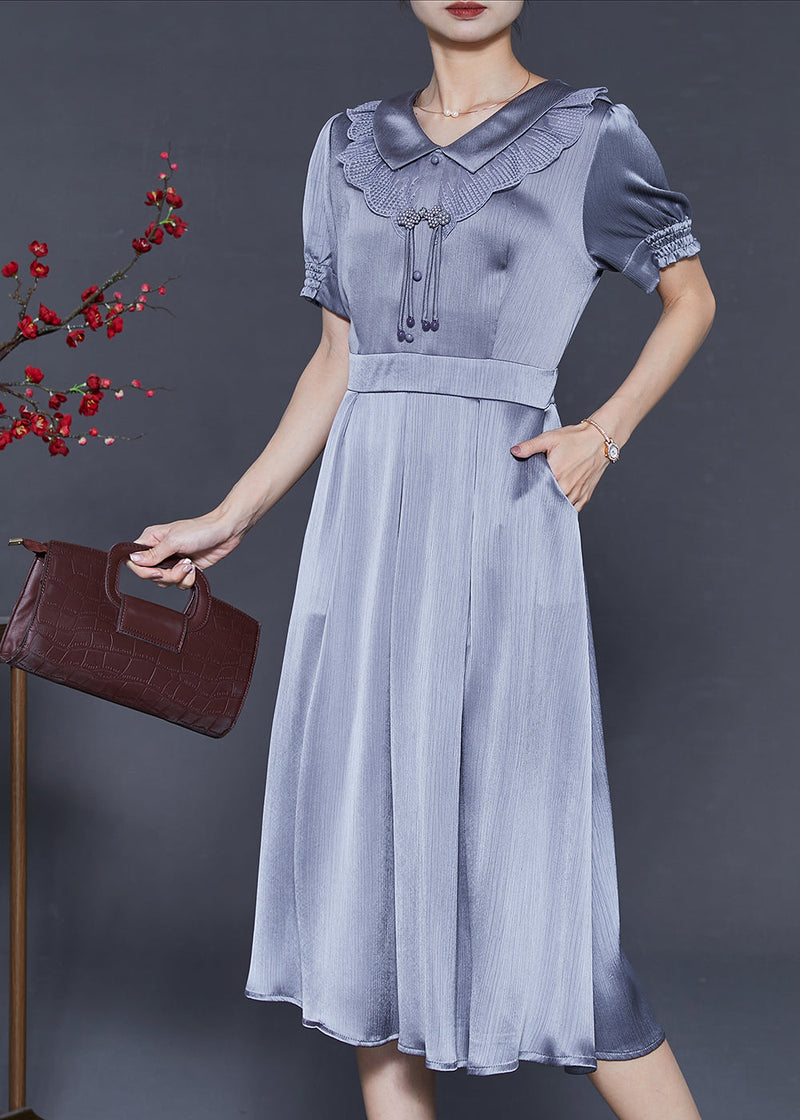 Grey Tasseled Draping Silk Dresses Summer
