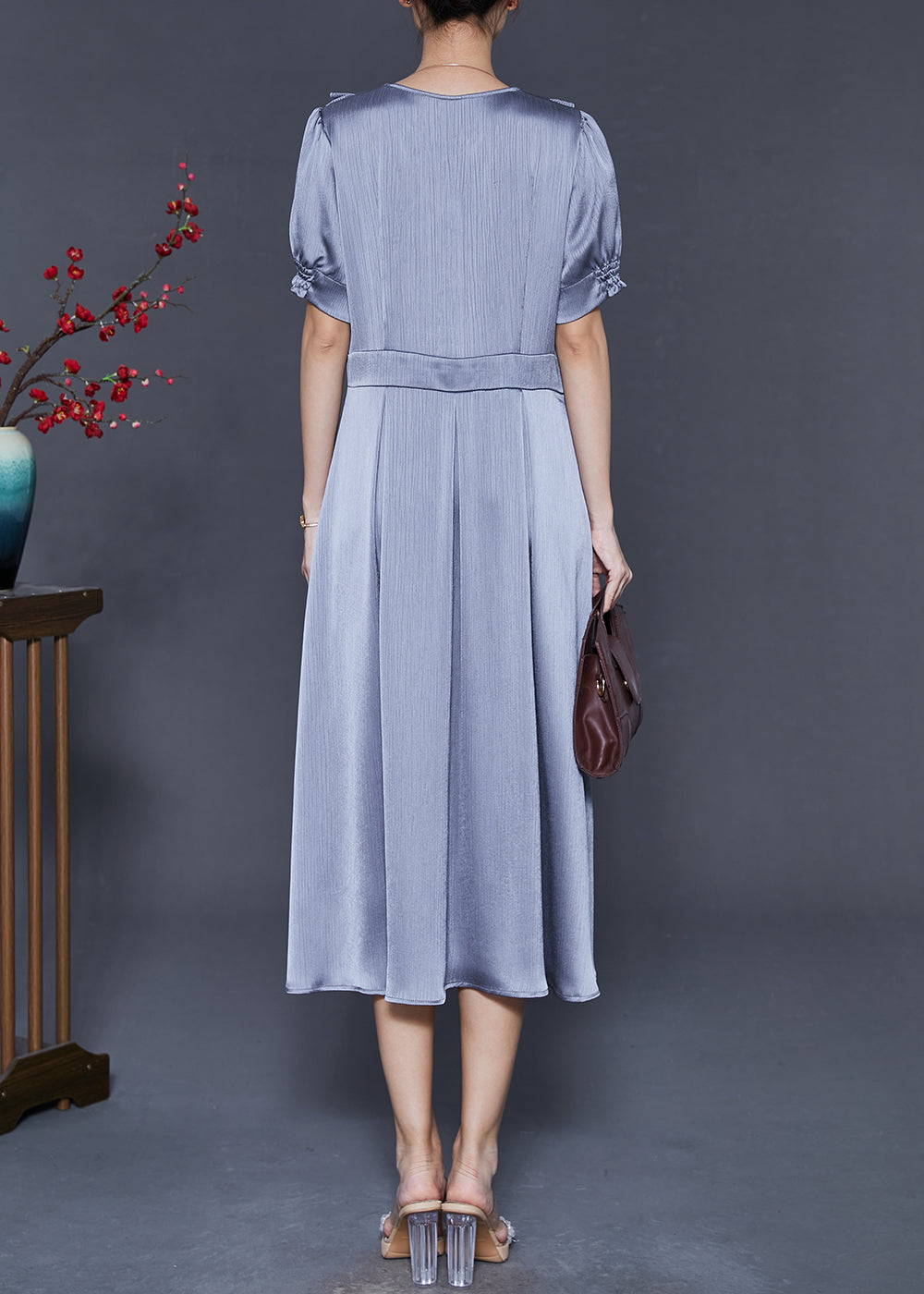 Grey Tasseled Draping Silk Dresses Summer