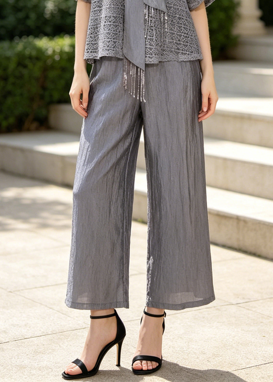 Grey Tasseled Hollow Out Knit Two Pieces Set Summer