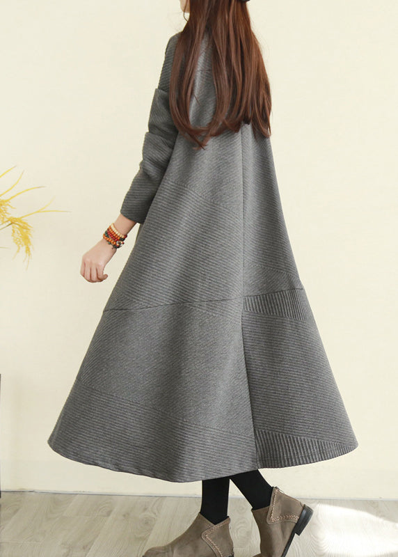 Grey Turtle Neck Pocket Knit Dress Long Sleeve