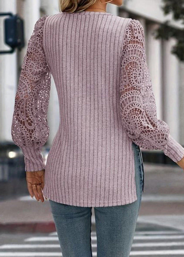 Grey V Neck Hollow Out Knit T Shirt Top Fall