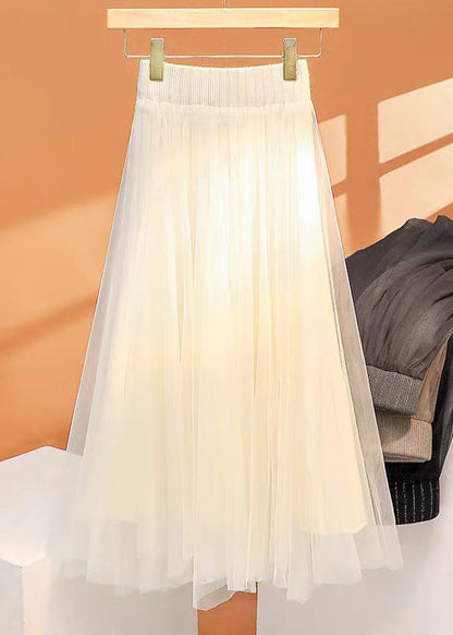 Khaki High Waist Wrinkled Asymmetrical Tulle Skirt Spring