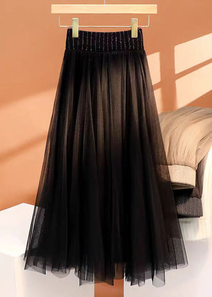 Khaki High Waist Wrinkled Asymmetrical Tulle Skirt Spring