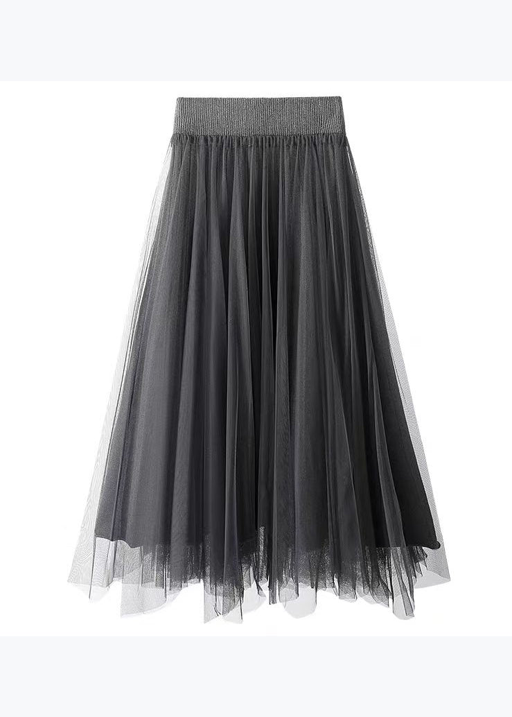 Khaki High Waist Wrinkled Asymmetrical Tulle Skirt Spring