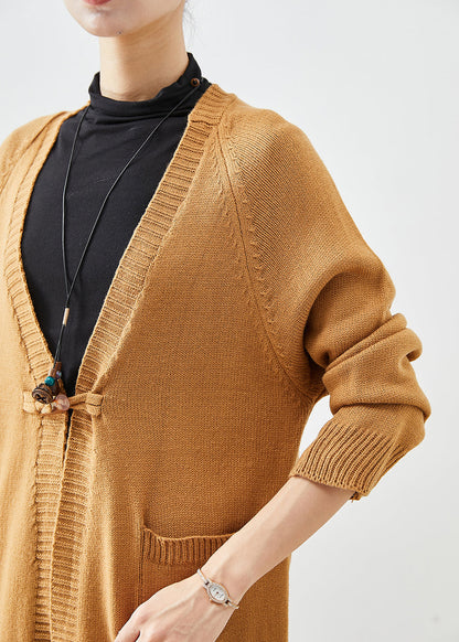 Khaki Oversized Pockets Knit Cardigan Fall
