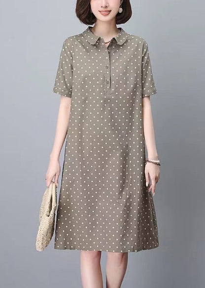Khaki Peter Pan Collar Dot Print Work Dress Summer