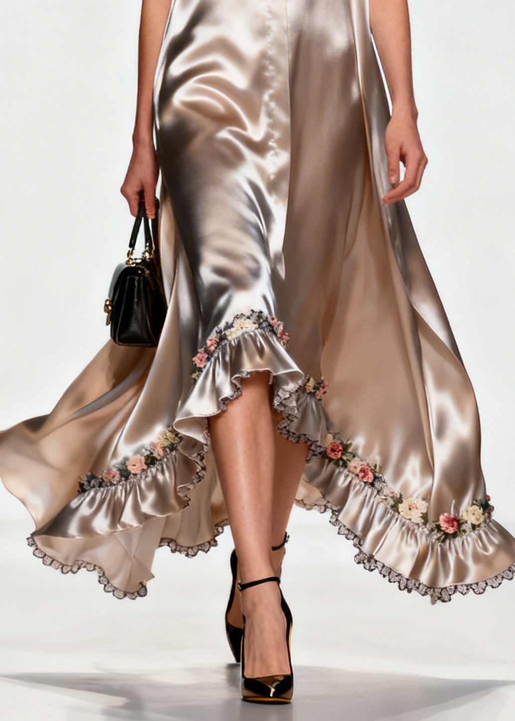 Khaki Ruffled Silk Robe Dresses Sleeveless