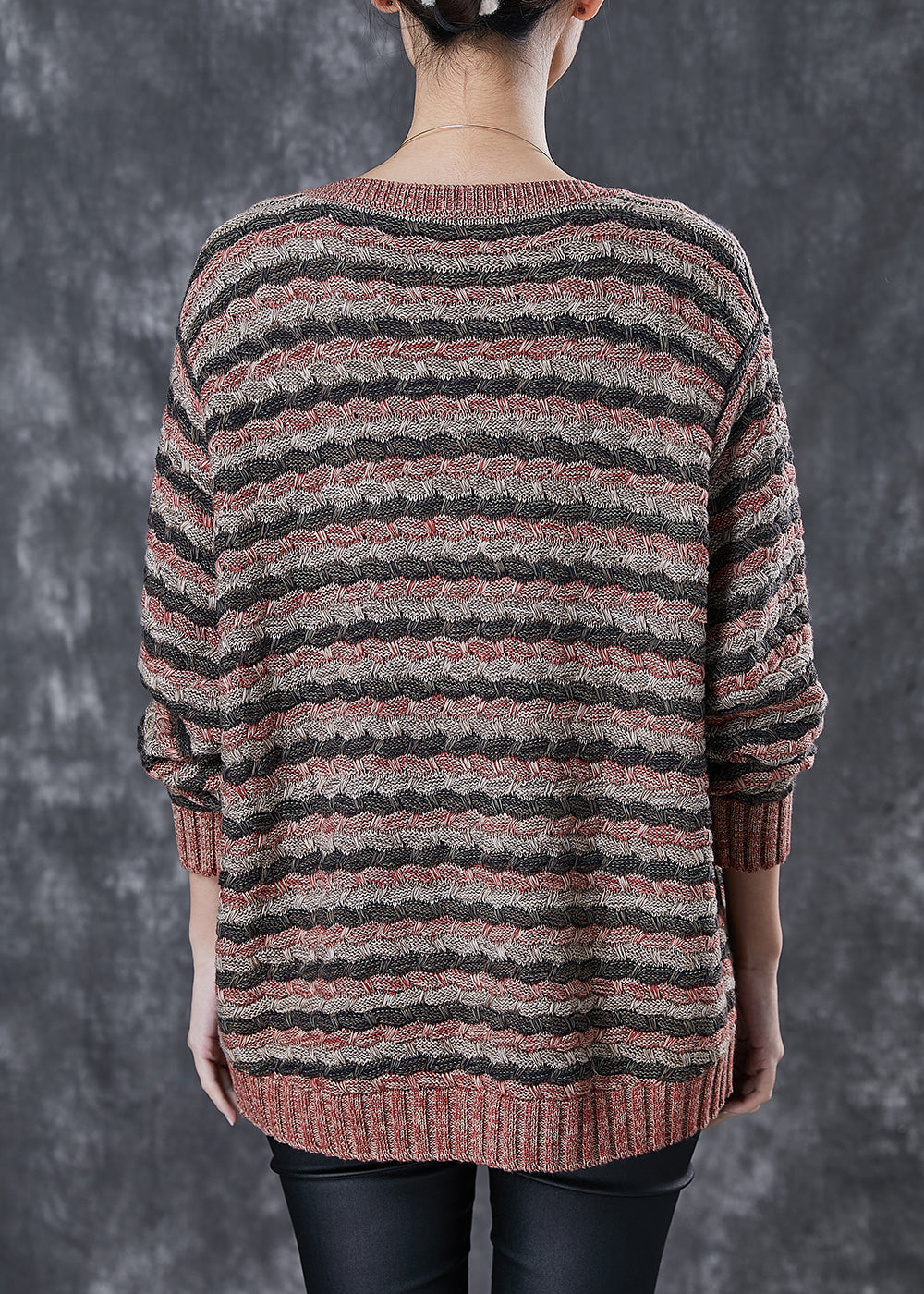 Khaki Striped Thick Knit Cardigans Spring