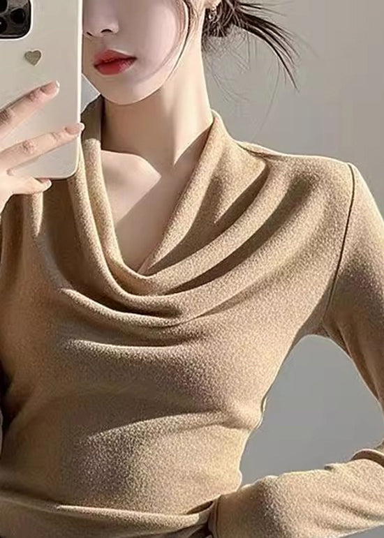 Khaki Turtle Neck Woolen Knit Top Spring