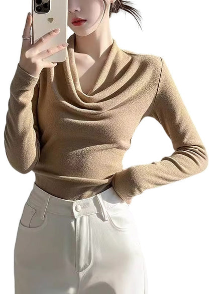 Khaki Turtle Neck Woolen Knit Top Spring