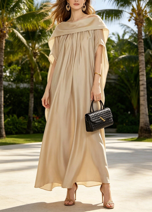 Khaki Wear on Both Sides Silk Maxi Dresses Summer