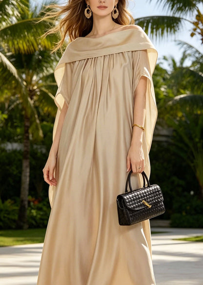 Khaki Wear on Both Sides Silk Maxi Dresses Summer