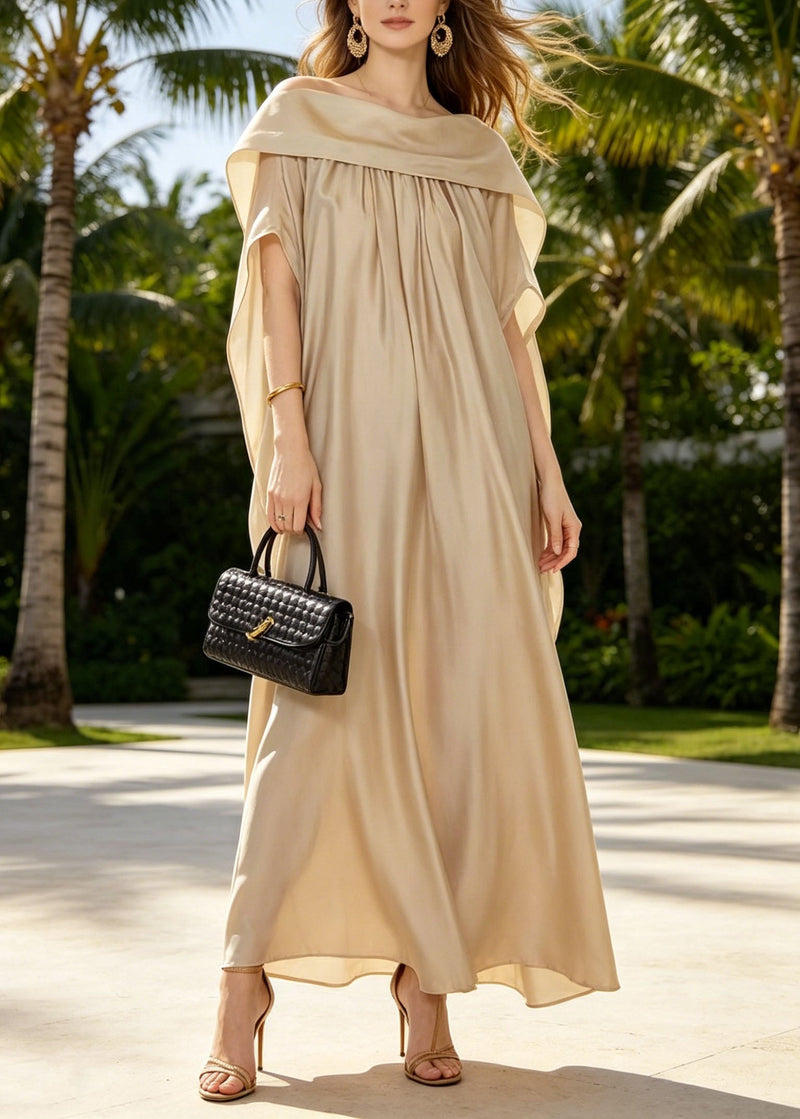 Khaki Wear on Both Sides Silk Maxi Dresses Summer