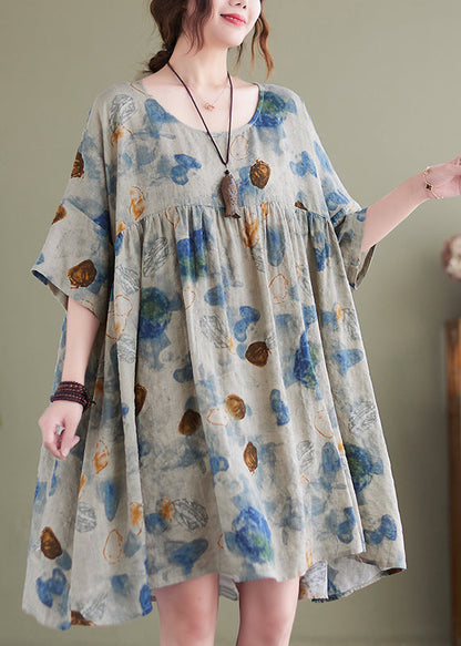 Lake Blue Oversized Print Cotton Maxi Dress Summer