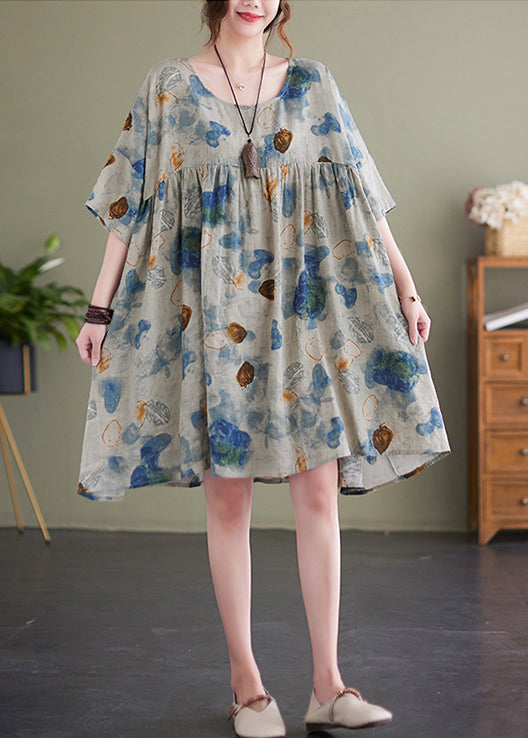 Lake Blue Oversized Print Cotton Maxi Dress Summer