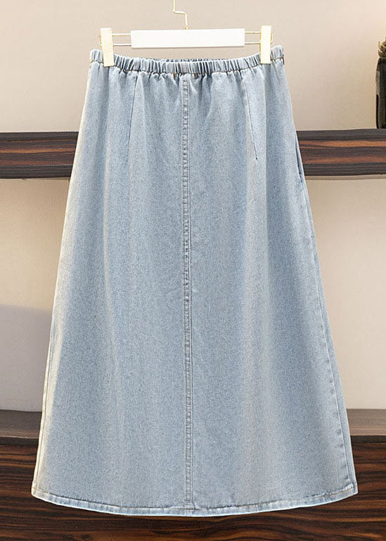 Light Blue Asymmetrical Elastic Waist Patchwork Denim Skirts Summer