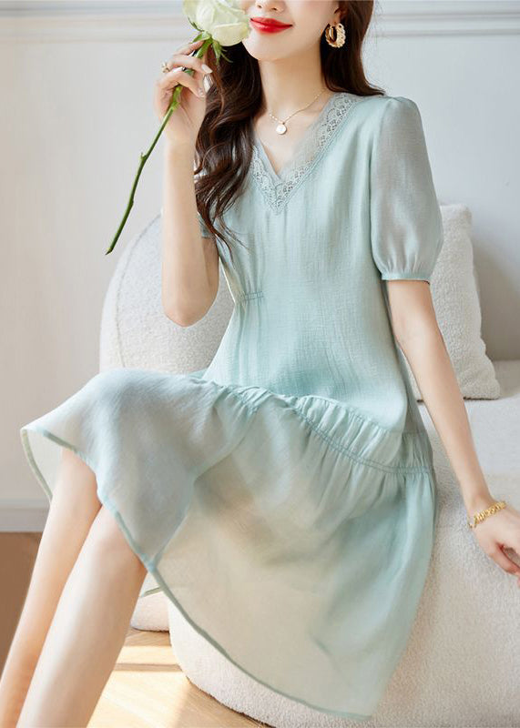 Light Green Wrinkled Patchwork Cotton Dresses Summer