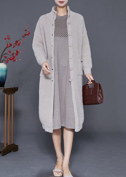Light Grey Button Down Warm Knit Coats Fall