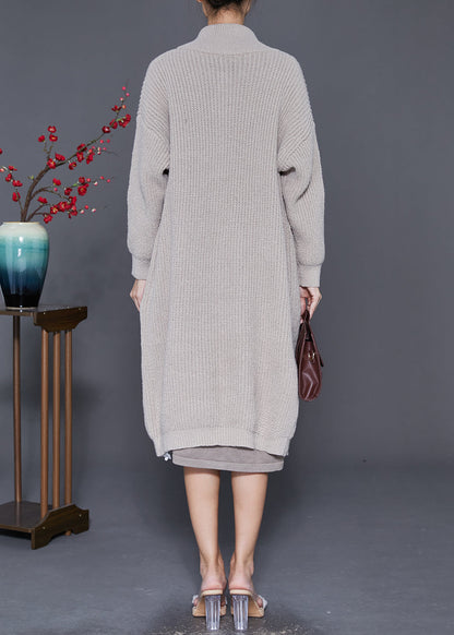Light Grey Button Down Warm Knit Coats Fall