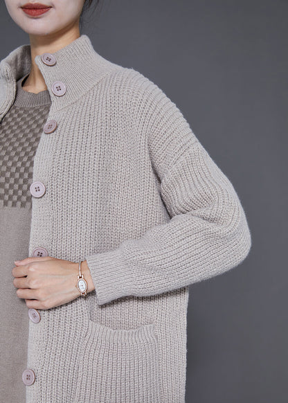Light Grey Button Down Warm Knit Coats Fall