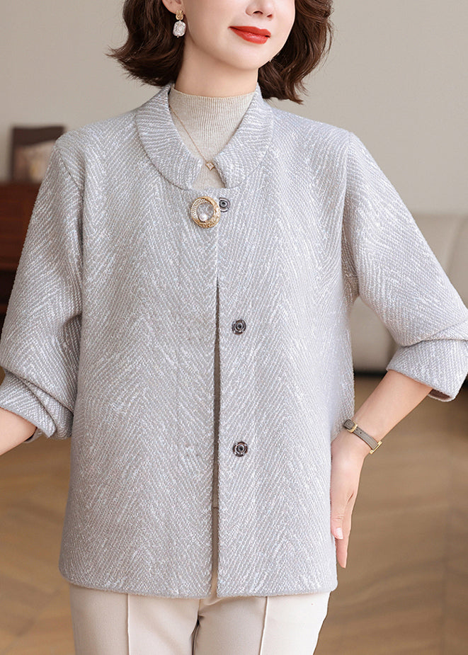 Light Grey O-neck Striped Knit Cardigan Spring