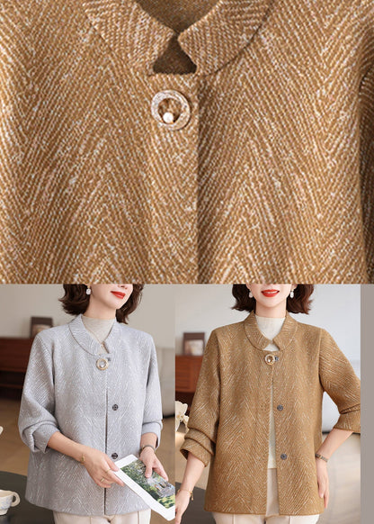 Light Grey O-neck Striped Knit Cardigan Spring