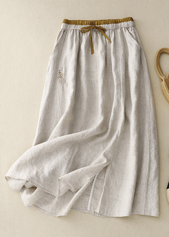 Linen Embroidered Elastic Waist Linen Skirts Summer