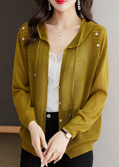 Matcha Colour Drawstring Hooded Ice Size Knit Cardigans Long Sleeve